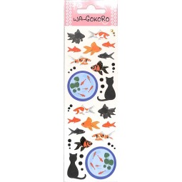 WA-GOKORO 金魚與貓貼紙