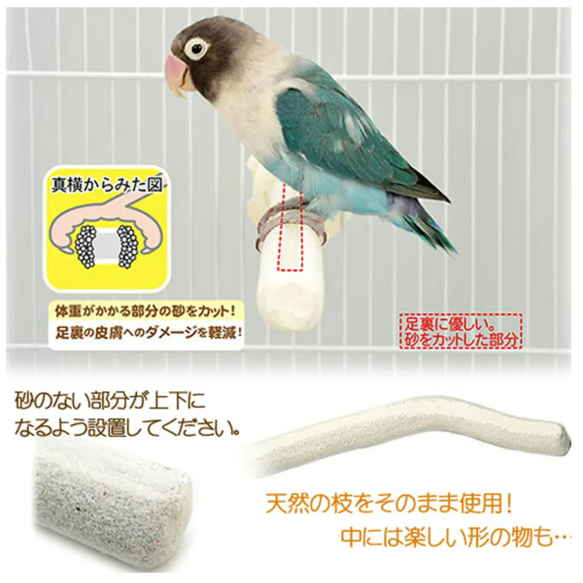 Sanko 雀鳥天然砂磨爪棲木 直型25cm長